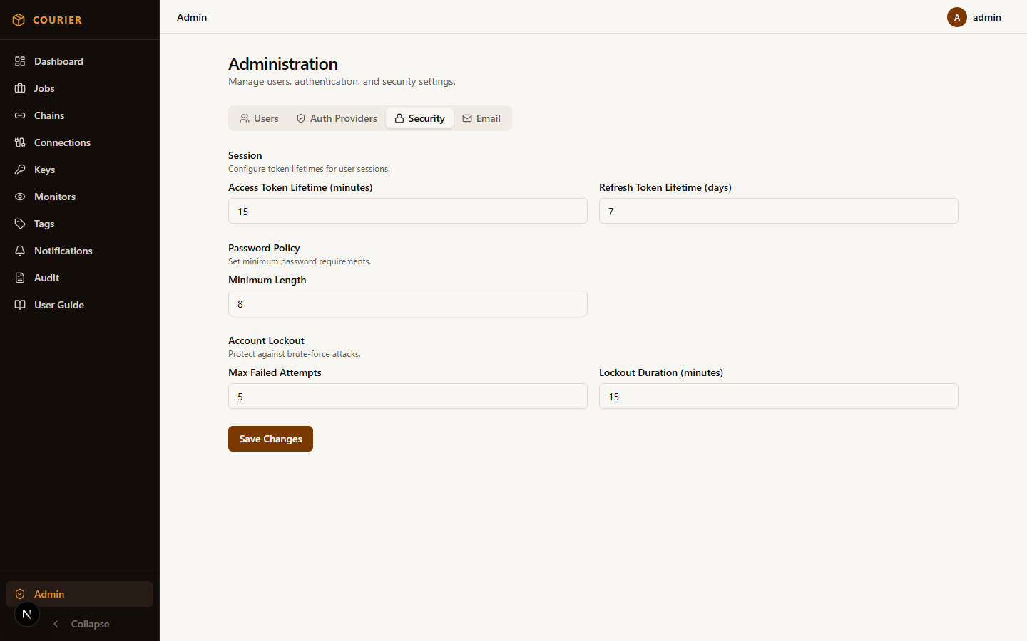 System settings configuration panel