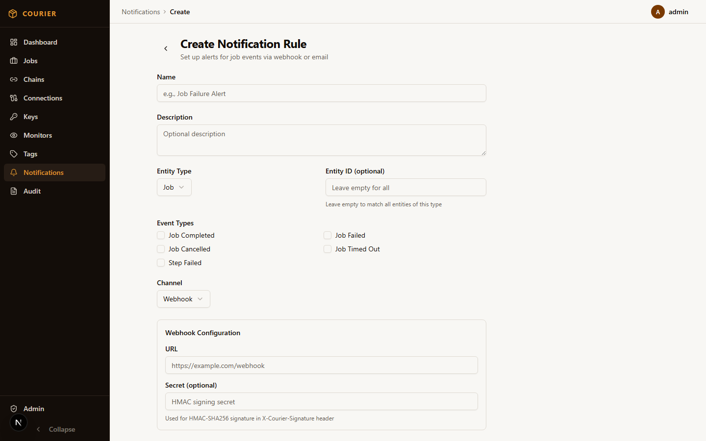 Create notification rule with event type and delivery method